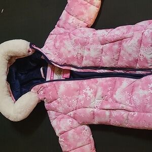 Snozu Pink Snowflake Puffer Jacket Sherpa Fleece Lined Hooded Girls Size 6